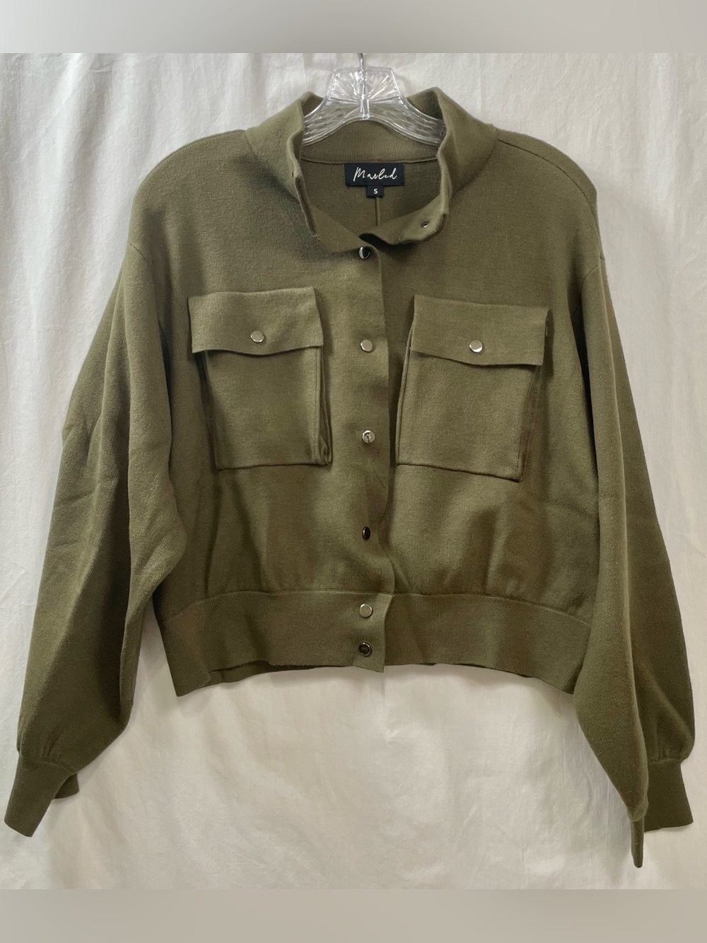 Marled Utility Sweater women’s small Olive Green military snap closure
